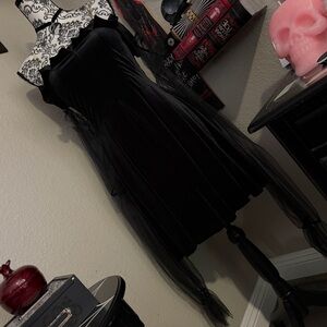 Elegant Black Velvet Dress with Sheer Sleeves